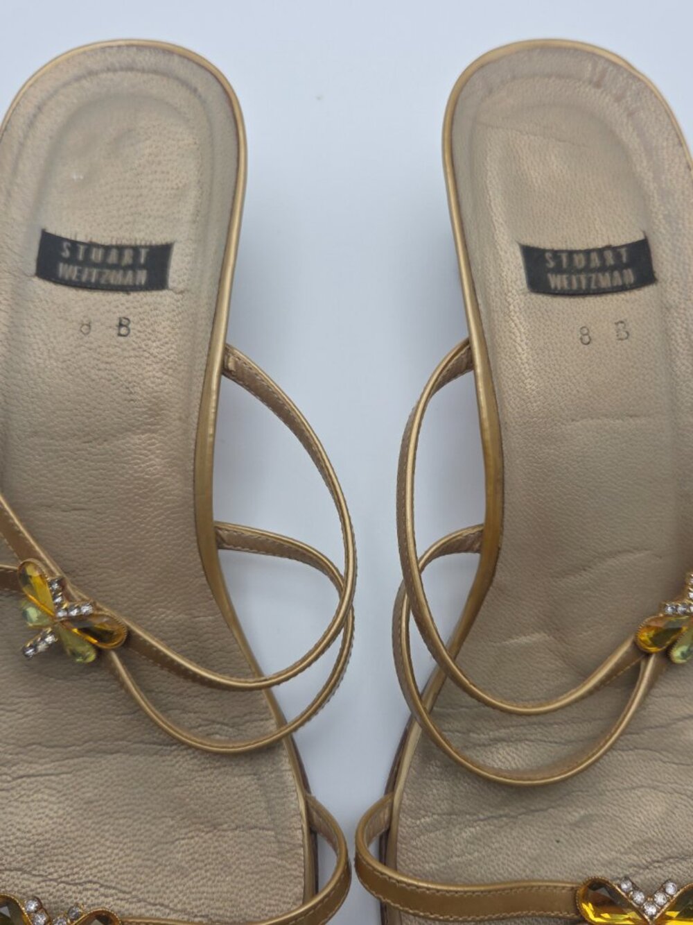 Stuart Weitzman Bugaboo Sandals – Gold Rhinestone Butterfly Heels Y2K Si - Picture 4 of 7